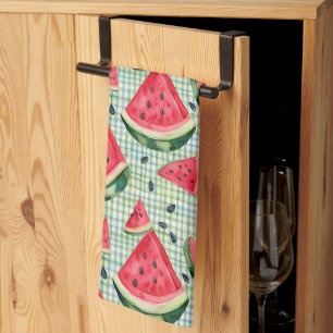 Picnic Patch Watermelon – Waterverf Fruit Gingham Theedoek