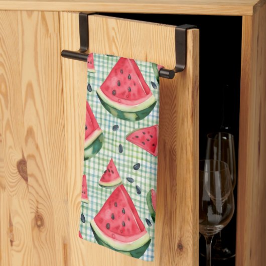 Picnic Patch Watermelon – Waterverf Fruit Gingham Theedoek (Derde Gevouwen)