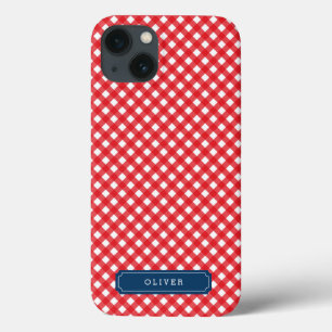Picnic Red Gingham personaliseren met naam iPhone 13 Hoesje