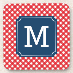 Picnic Red Gingham Persoonlijke naam Monogram Drankjes Onderzetter