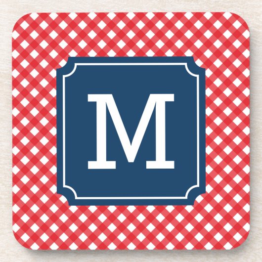 Picnic Red Gingham Persoonlijke naam Monogram Drankjes Onderzetter (Voorkant)