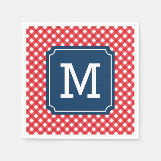 Picnic Red Gingham Persoonlijke naam Monogram Servetten (Voorkant)