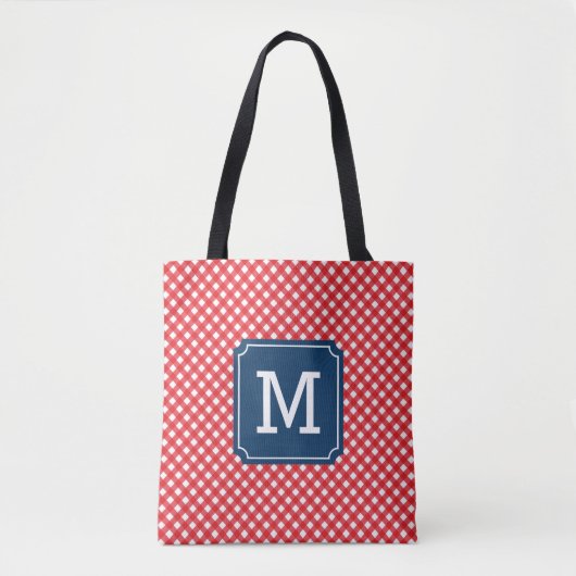 Picnic Red Gingham Persoonlijke naam Monogram Tote Bag (Voorkant)