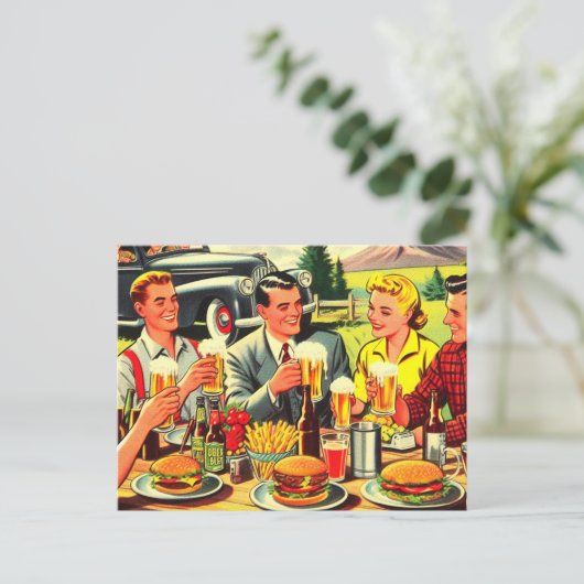 Picnic Retro Comics Feestdagenkaart (Staand voorkant)