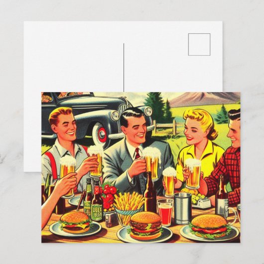 Picnic Retro Comics Feestdagenkaart (Voorkant / Achterkant)