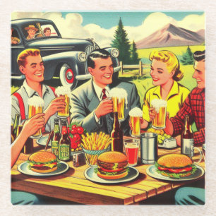 Picnic Retro Comics Glazen Onderzetter