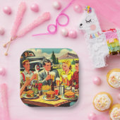 Picnic Retro Comics Papieren Bordje (Feest)