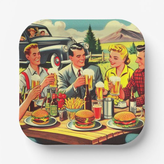 Picnic Retro Comics Papieren Bordje (Voorkant)