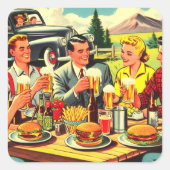 Picnic Retro Comics Vierkante Sticker (Voorkant)