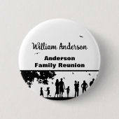 Picnic Silhouette Familiereünie met Naam Ronde Button 5,7 Cm (Voorkant)