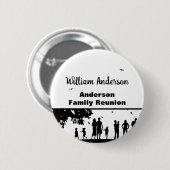 Picnic Silhouette Familiereünie met Naam Ronde Button 5,7 Cm (Voorkant /achterkant)