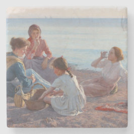 Picnic Snack on the Beach (Italiaanse zeevoelige s Stenen Onderzetter