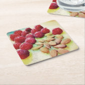 Picnic Snack Raspberries Almonds Waterverf Kartonnen Onderzetters (Schuin)