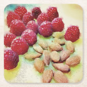 Picnic Snack Raspberries Almonds Waterverf Kartonnen Onderzetters (Voorkant)