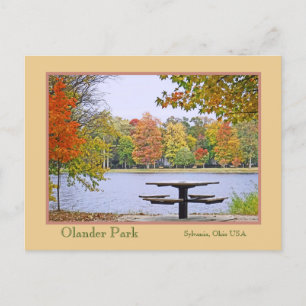 Picnic Spot bij het meer, omringd door herfstkleur Briefkaart