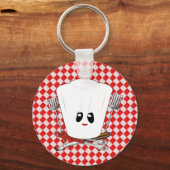 Picnic-tabel met Vrouw Chef-Pet en BBQ-tools Sleutelhanger (Voorkant)
