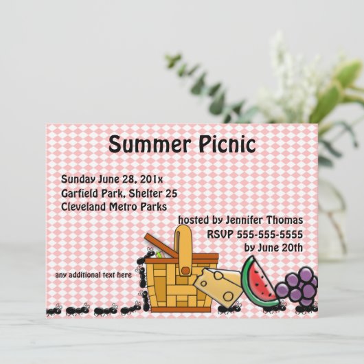 Picnic Theven, marching Ants Party Invitation Kaart (Staand voorkant)