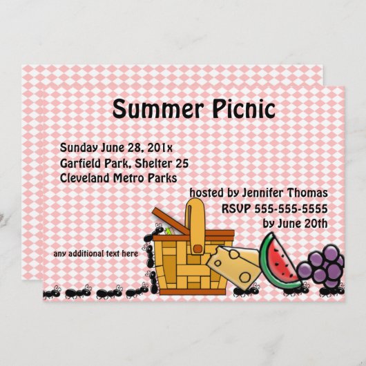 Picnic Theven, marching Ants Party Invitation Kaart (Voorkant / Achterkant)