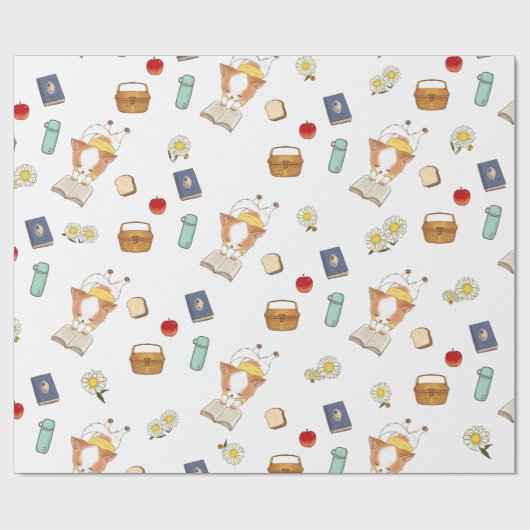 Picnic Time Mochi Reading a book white  Cadeaupapier (Vlak)