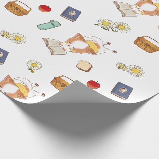 Picnic Time Mochi Reading a book white Cadeaupapier (Hoek)