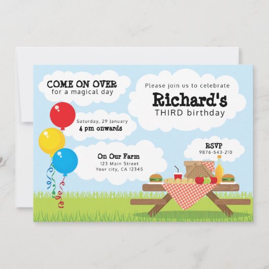 Picnic Uitnodiging - Heldermooie dag - Gingham (Voorkant)