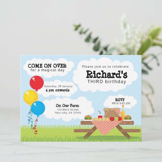 Picnic Uitnodiging - Heldermooie dag - Gingham (Staand voorkant)