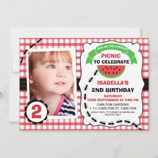 Picnic Watermeloen Foto Verjaardagsfeest Uitnodigi Kaart (Voorkant)