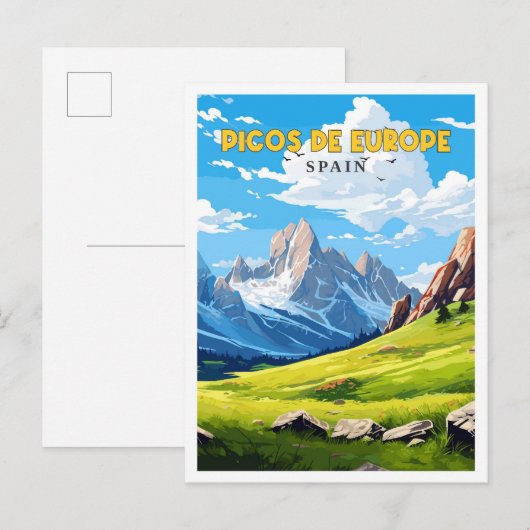 Picos de Europe Spanje vintage reisillustratie Briefkaart (Voorkant / Achterkant)