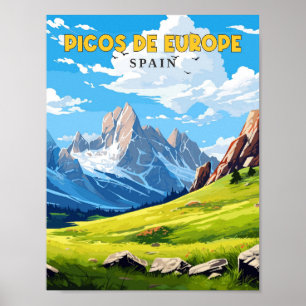 Picos de Europe Spanje vintage reisillustratie Poster