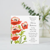 Picotee Red Poppy Flowers Bridal Shower Invitation Kaart (Staand voorkant)