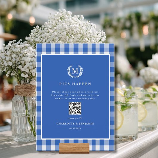 PICS GEBEUREN! QR Code Blue Gingham Wedding Galler