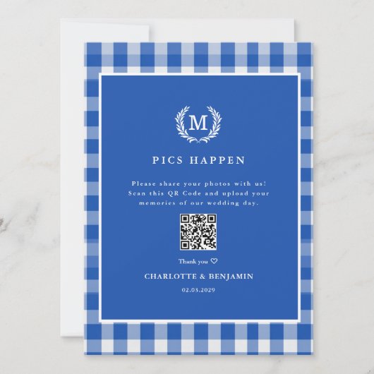 PICS GEBEUREN! QR Code Blue Gingham Wedding Galler (Voorkant)