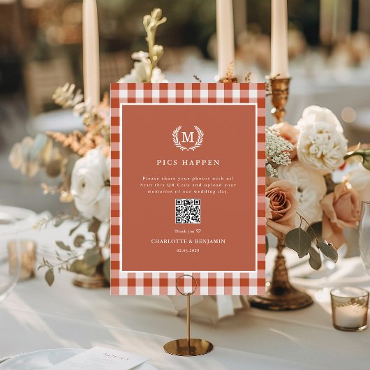 PICS GEBEUREN! QR Code Bruin Gingham Wedding Galle