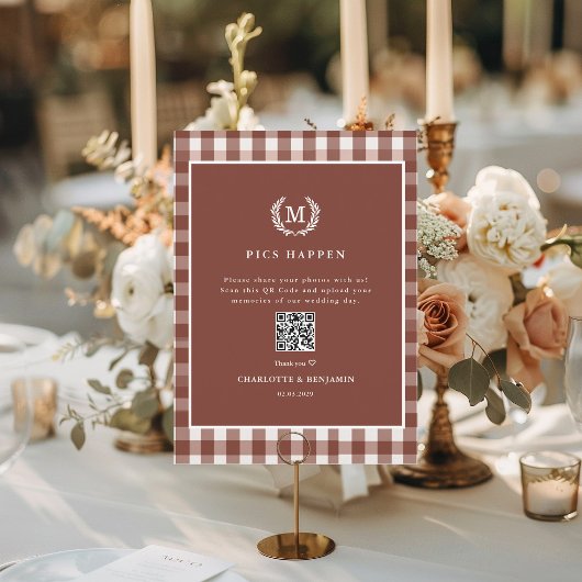 PICS GEBEUREN! QR Code Bruin Gingham Wedding Galle