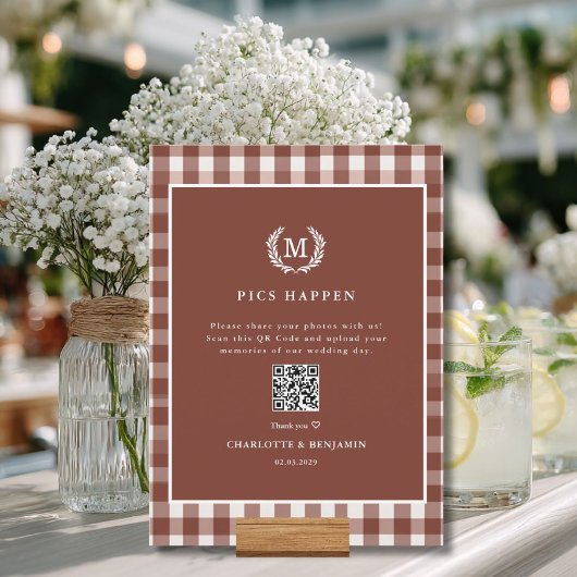 PICS GEBEUREN! QR Code Bruin Gingham Wedding Galle