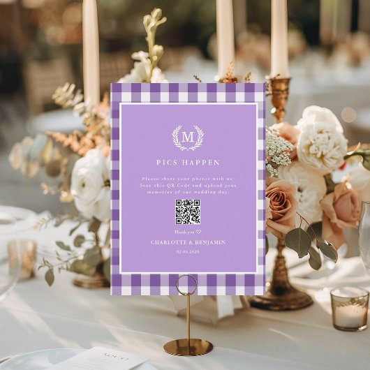 PICS GEBEUREN!QR Code Paarse Gingham Wedding Galle