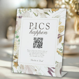PICS KOMT ER VAN!Moderne Lente Bruiloft QR Code Ga Reclamebord Met Voetstuk