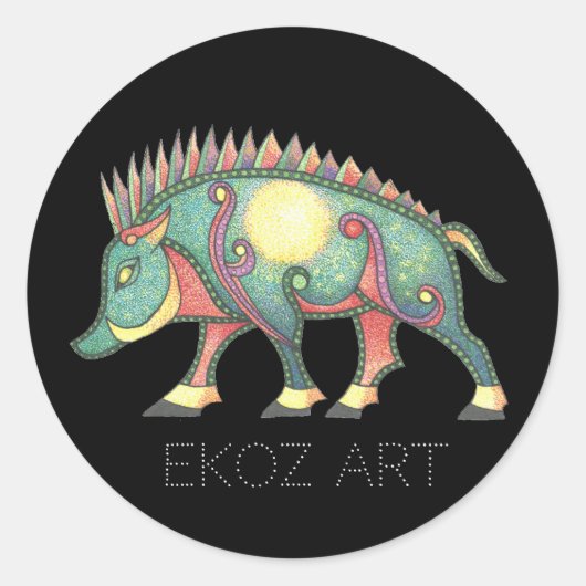 Pictish Boar Sun Ronde Sticker (Voorkant)