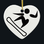 Pictograaf voor instapkaarten keramisch ornament<br><div class="desc">Snowboarding Pictograaf Hartkerst-versiering</div>