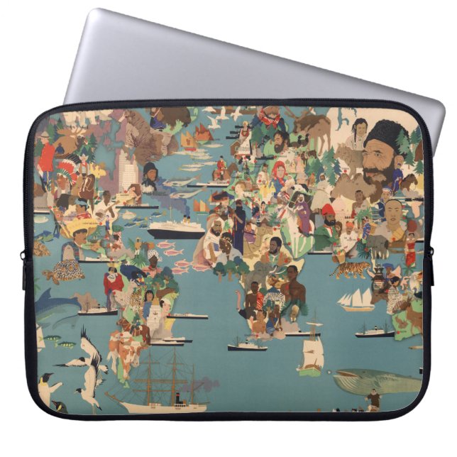 Pictografische kaart van de wereld laptop sleeve (Voorkant)