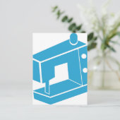 Pictogram blauw naaimachine briefkaart (Staand voorkant)