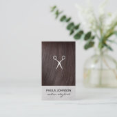 Pictogram Brunette Hair en Salon Scissors Visitekaartje (Staand voorkant)
