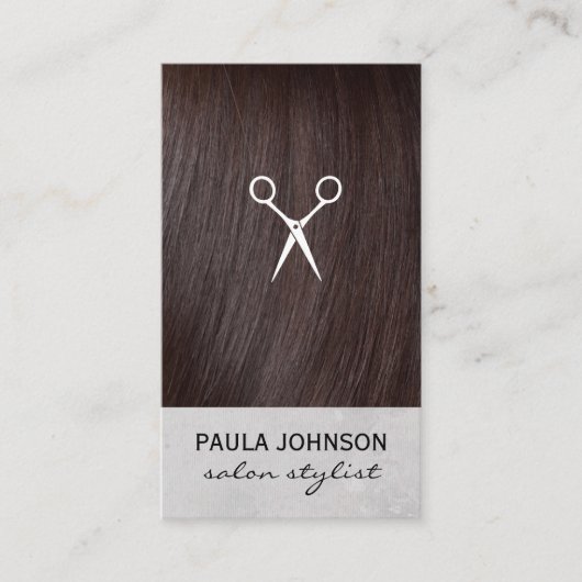 Pictogram Brunette Hair en Salon Scissors Visitekaartje (Voorkant)