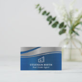 Pictogram Eigenschap | Blauwe Metallieke Achtergro Visitekaartje (Staand voorkant)