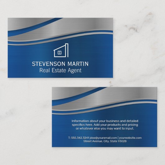 Pictogram Eigenschap | Blauwe Metallieke Achtergro Visitekaartje (Voorkant / Achterkant)