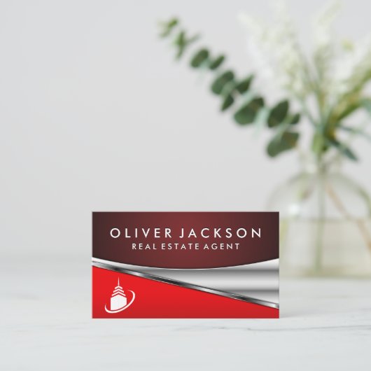 Pictogram Estate Agent | Homes | Red Metallic Busi Visitekaartje (Staand voorkant)