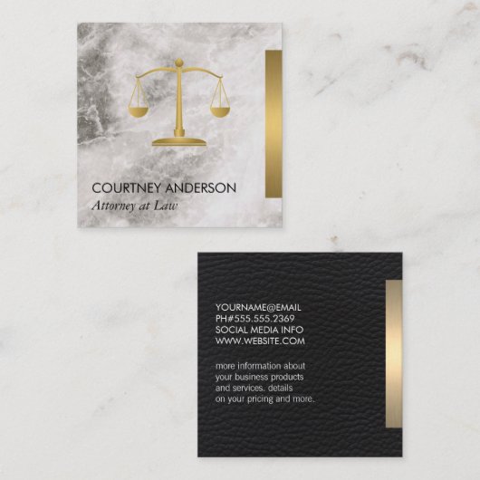 Pictogram met metalen gouden versiering voor marme vierkante visitekaartje (Voorkant / Achterkant)