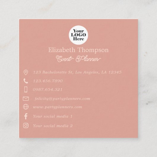 Pictogram roos Gold en roze Event Planner Social M Vierkante Visitekaartje (Achterkant)