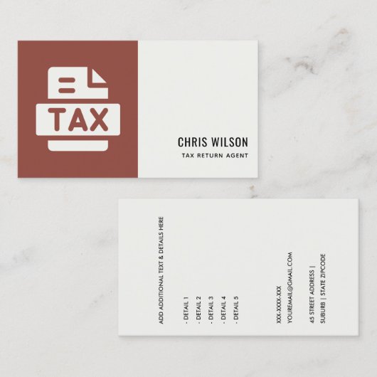 PICTOGRAM RUSTMODERN BELASTINGRETURN AGENT PREPARE VISITEKAARTJE (Voorkant / Achterkant)