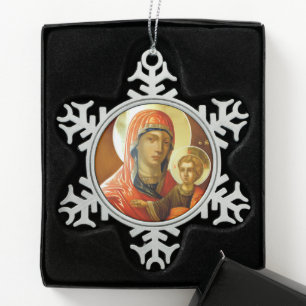 Pictogram Saint Mary met Lord Jesus Tin Sneeuwvlok Ornament